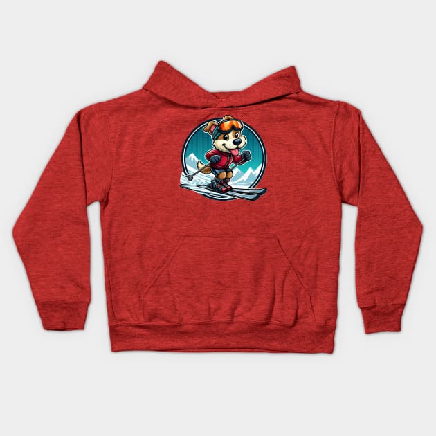 Skiing puppy dog Kids Hoodie by The Artful Barker